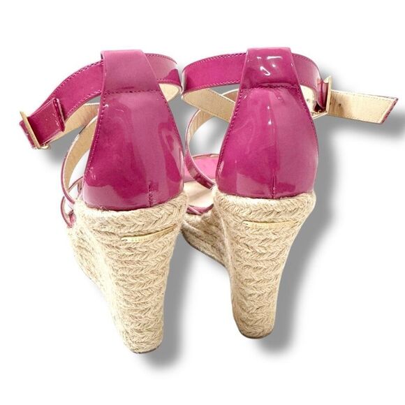 Jimmy Choo Dark Pink Patent Leather Porto Espadrille Platform Wedge Sandals 38 - Picture 5 of 12